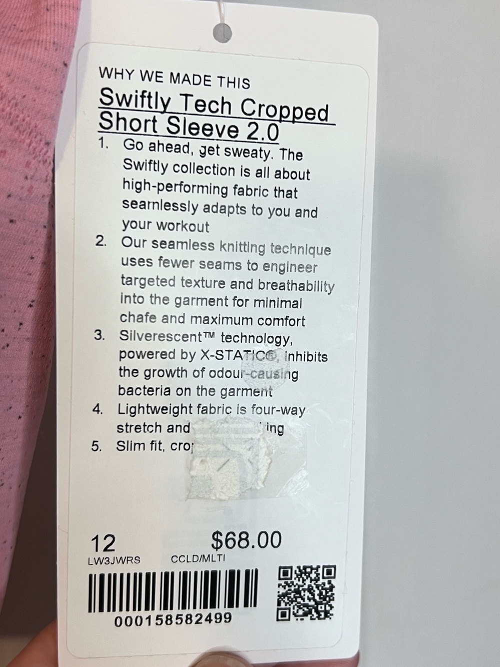 #600 Lululemon NWT Swiftly Tech Cropped Short Sleeve 2.0 Candy Cloud Multi Sz 12 - Picture 5 of 5